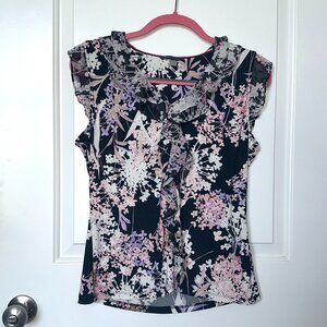 Tommy Hilfiger Womens Floral Sleeveless V-Neck Ruffle Collar Top Size Medium